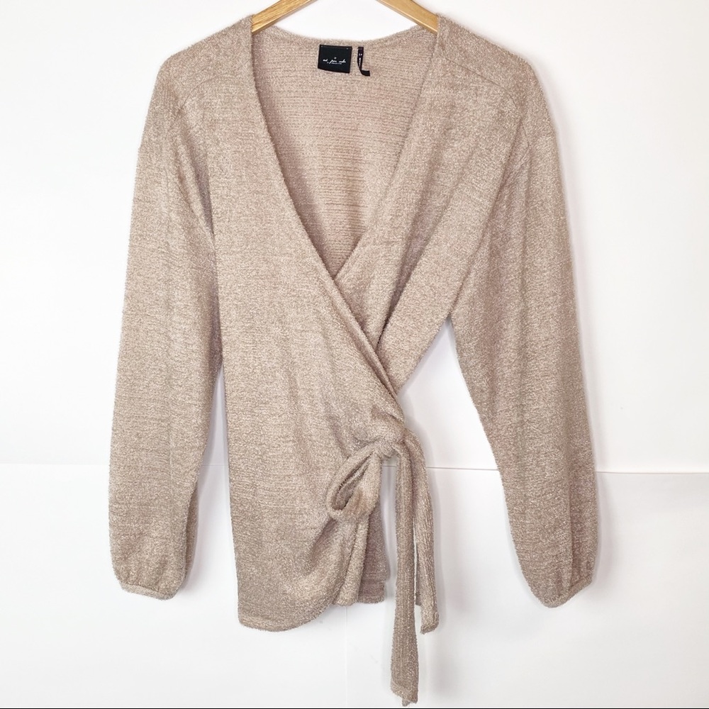 NWOT Out From Under Taupe Terry Wrap Tie Blouse